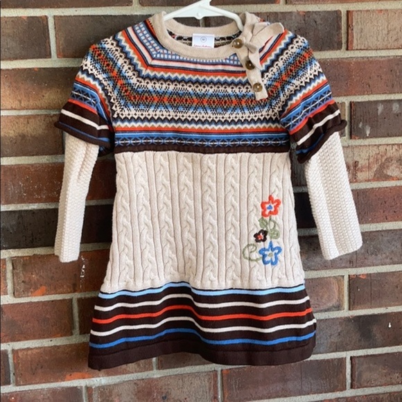 Hanna Andersson Cable Knit Sweater Dress Fair Isle Size 80 US 2 - Picture 2 of 16